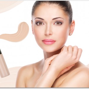 Model face of beautiful woman with foundation on skin